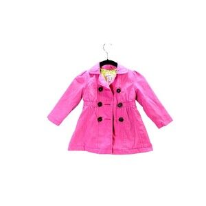 Oshkosh Pea Coat Kids 3T Pink Long Sleeve Green Lined Double Breasted Genuine